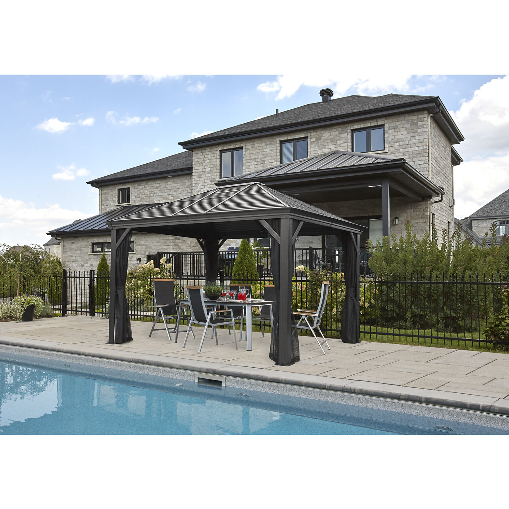 Sojag Mykonos Gazebo — 12ft. x 12ft., Galvanized Steel Roof, Powder-Coated Aluminum Frame, Dark Grey, Model# 500-9162691